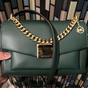 Green Michael Kors Lita Medium Leather Crossbody Bag